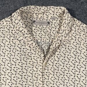 ALLSAINTS Musical Notes Short Sleeve Loop Collar Camp Shirt Mens Medium Viscose